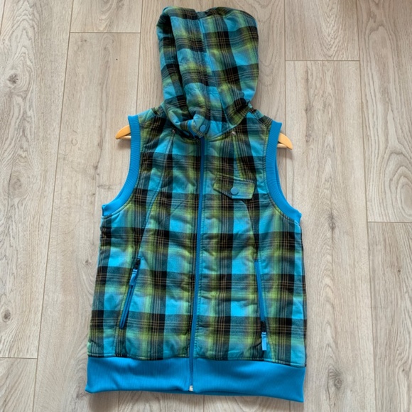 BURTON Starr Plaid Hooded Vest, Women's XL DryRide Aqua Lime  Zip Hoodie - Picture 11 of 16